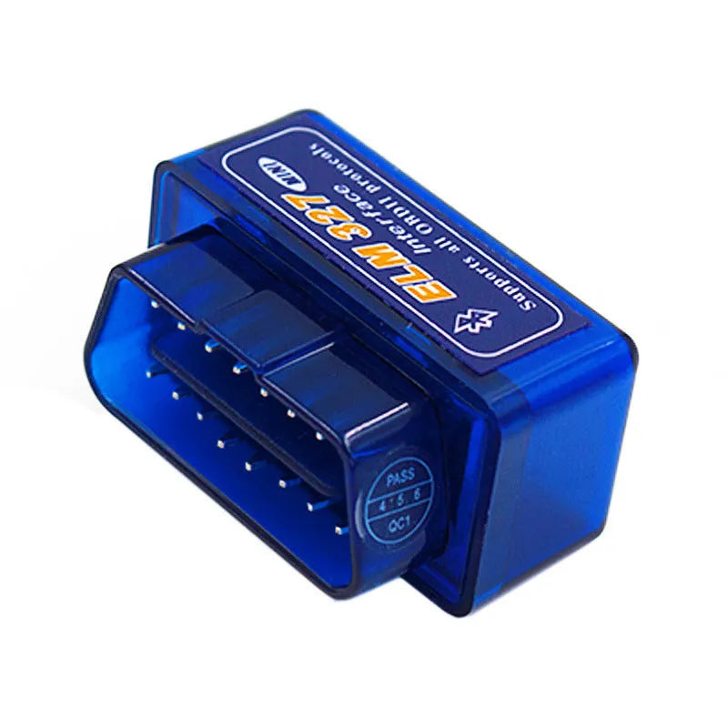 Dual-mode 5.1 Bluetooth auto fault detector on vehicle OBD2 port, compact size 45mm by 25mm by 65mm