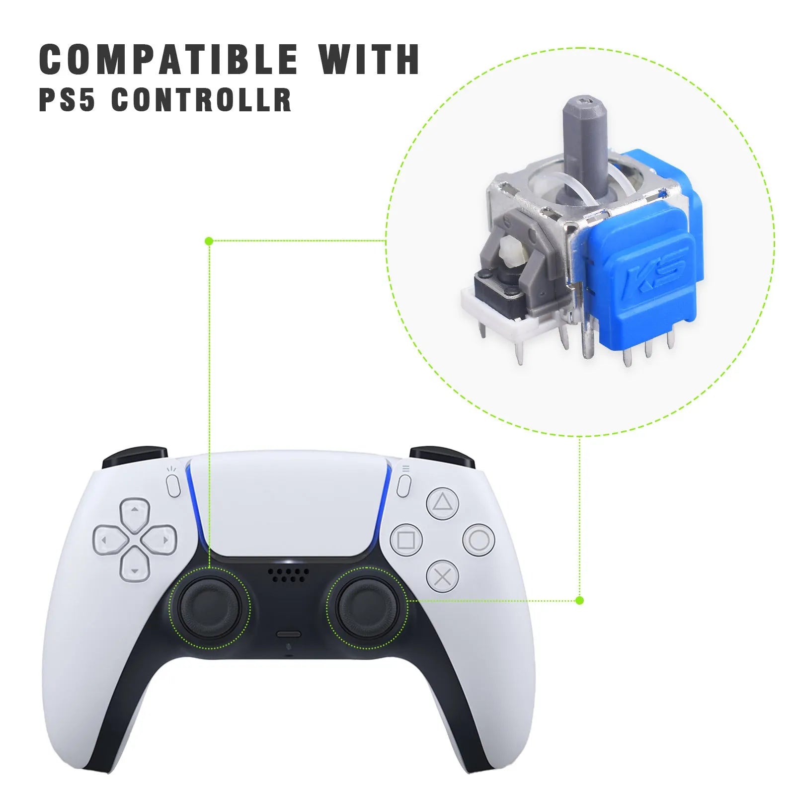 Single hall effect magnetic analogue stick replacement part for PS5, PS4, Switch and Xbox controllers.