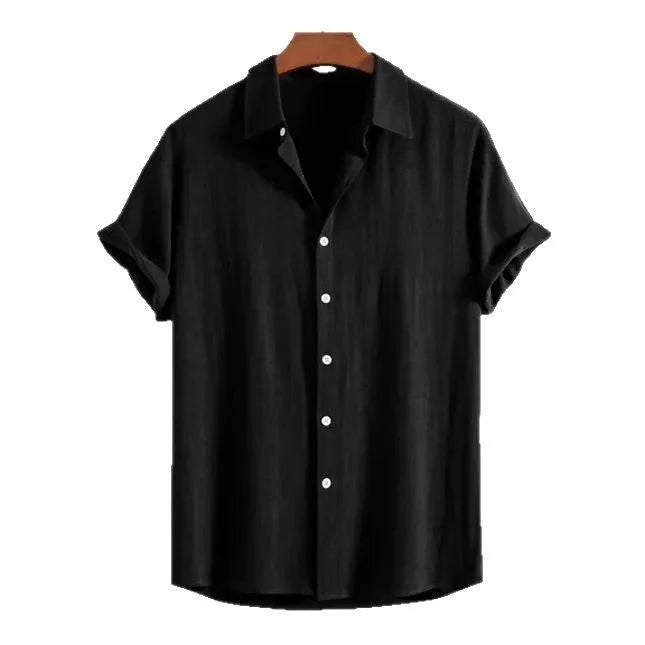 Men's loose multi-colour beachwear cardigan with short sleeves in black, green, or white solid colours