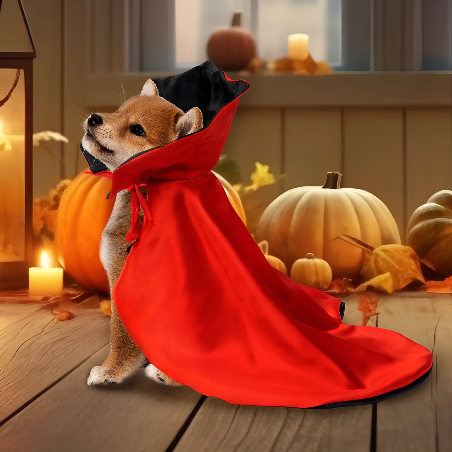 Red polyester Halloween costume cloak for a cat or small dog