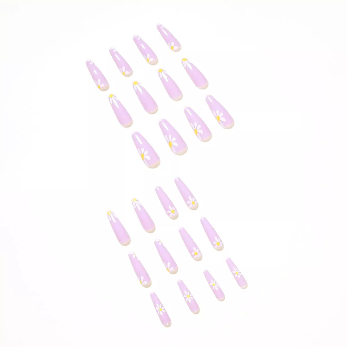 Pastoral style false nails with cross mirror design, 24 piece set