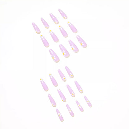 Pastoral style false nails with cross mirror design, 24 piece set