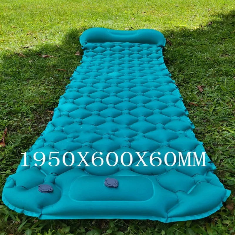 Automatic inflatable camping mat in various colors, compact and lightweight for outdoor adventures