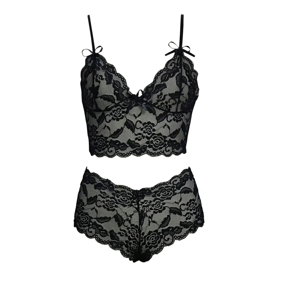 Women's adjustable lace lingerie set with chest wrap fastening in multiple colours