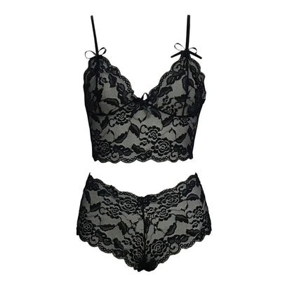 Women's adjustable lace lingerie set with chest wrap fastening in multiple colours