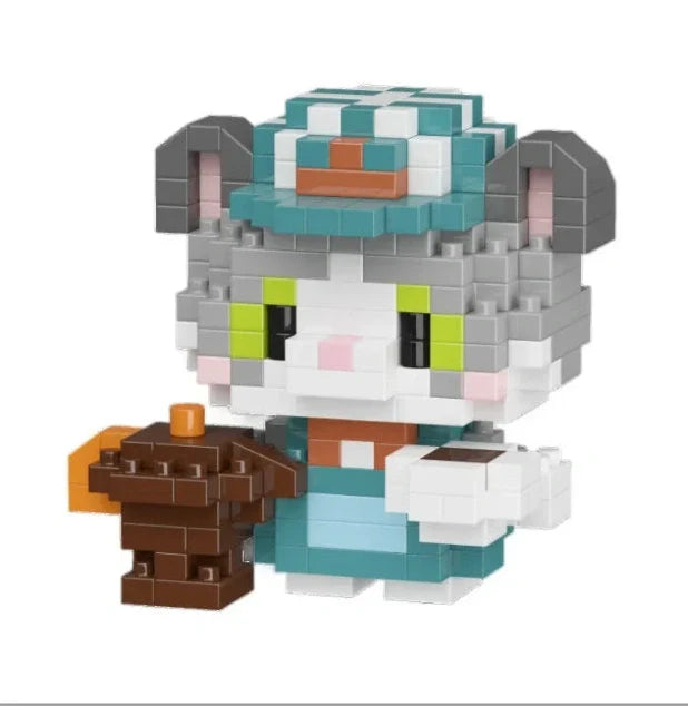 Micro-particle building blocks forming Coffee Cat cartoon doll with small diamond particles