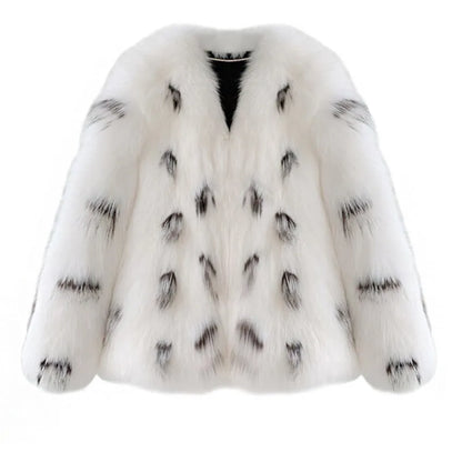 Women's black and white Korean-style slim-fit faux fur coat with 40cm short length and regular sleeves