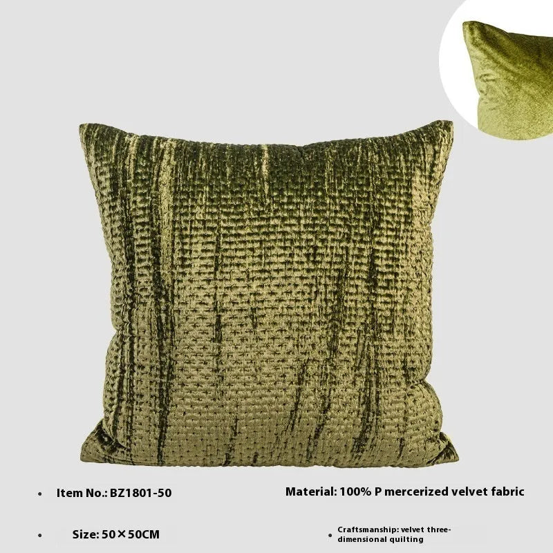 Antique style quilted cushion pillow with mercerised velvet embossing in green, red, mocha, or orange colours
