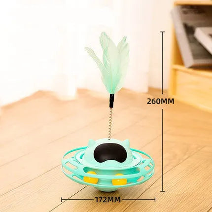 Pink cat tumbler turntable toy for self-play, measuring 17cm by 10cm.