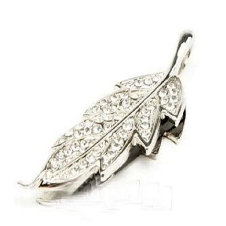 Silver crystal leaf-shaped USB flash drive with metal shell showing decorative design