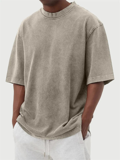 Men's stone washed polyester loose fit t-shirt in multiple colours with half sleeves