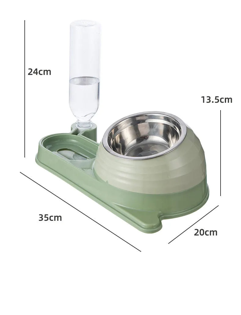 Brown elevated pet feeder with food bowl and integrated 1-litre water bottle for cats and small dogs