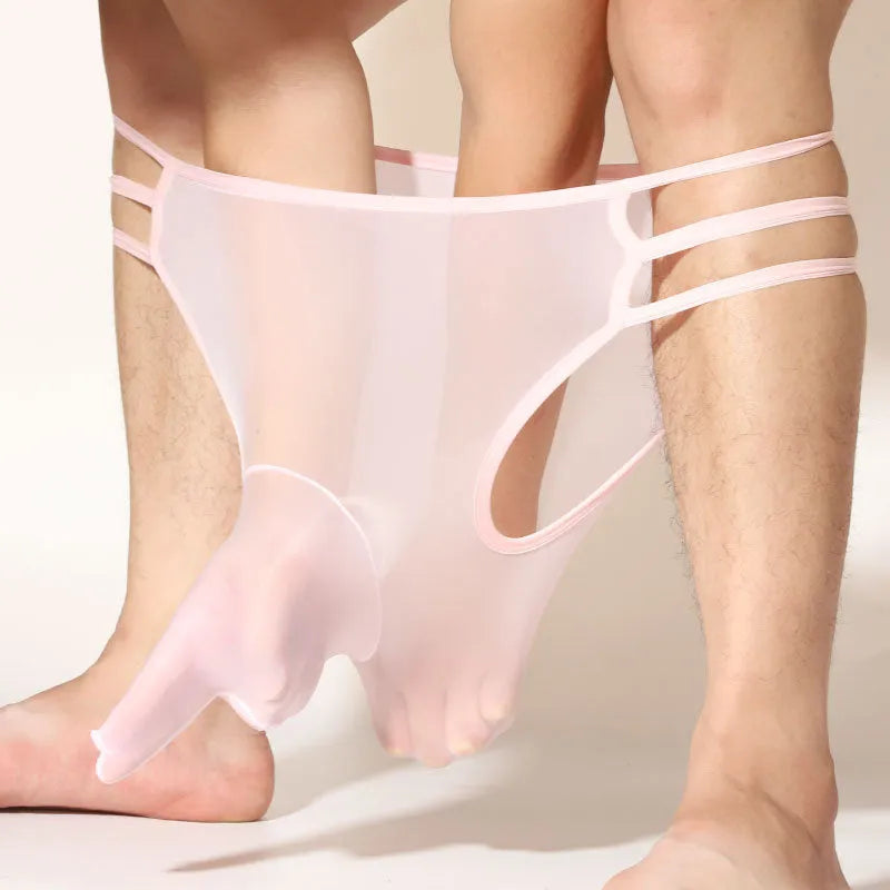 Men's transparent nylon elephant nose shorts in multiple colours on a white background.