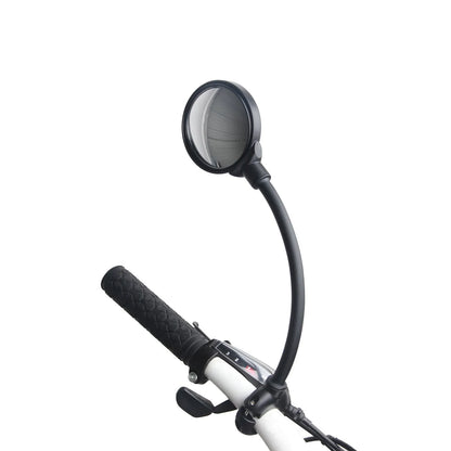 Black metal bicycle rearview mirror with hose clamp adjustment mounted on helmet, two-pack configuration