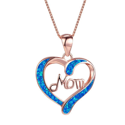 Love-shaped MOM Letter Pendant Necklace in Rose Gold and Silver options
