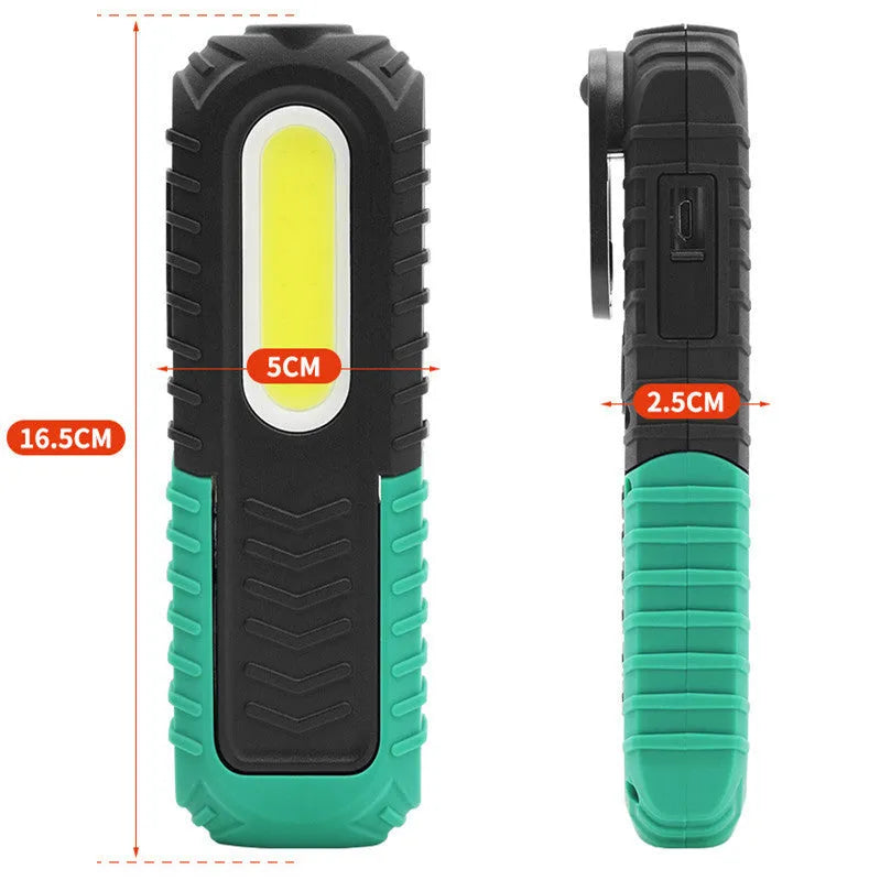 PET-coated black and green auto repair work light with USB charging cable for vehicle inspection