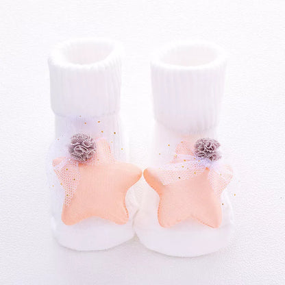 Breathable cotton baby socks in various colors and patterns for 0-3 months