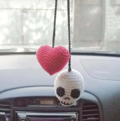 Soft, hand-woven plush car hanging ornament in a cartoon character design.