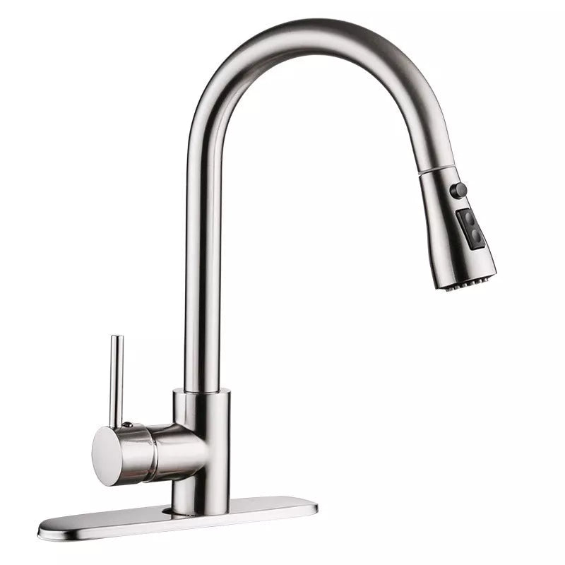 Brushed copper pull-out kitchen faucet with ceramic disc spool and stainless steel construction