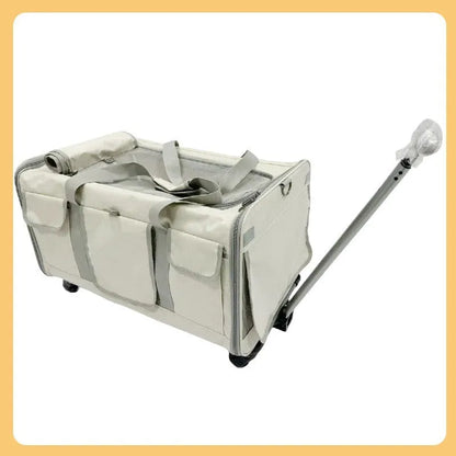 Foldable Oxford fabric pet trolley bag, 17.50kg load rating, shown in solid beige, blue, dark grey, grey and pink