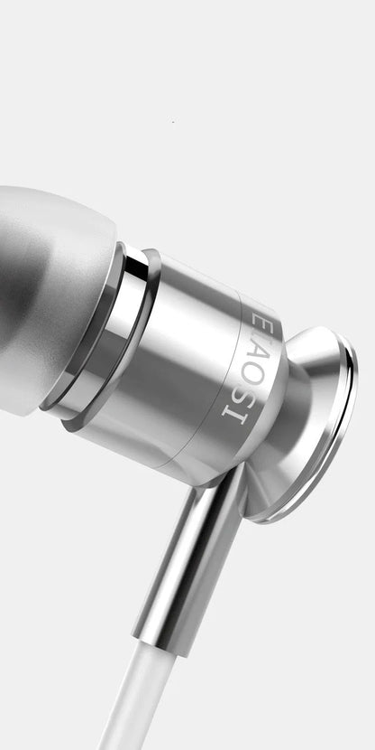 White wired in-ear headset with 3.5mm in-line plug and 1.2m line