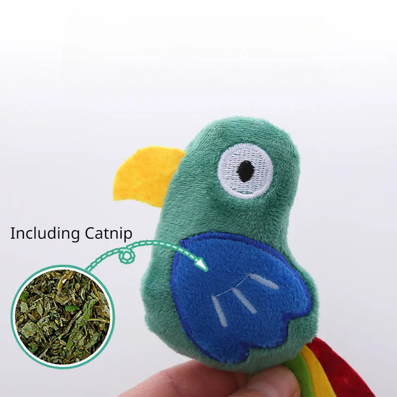 Cow parrot shape plush cat toy with catnip fill measuring 20 cm