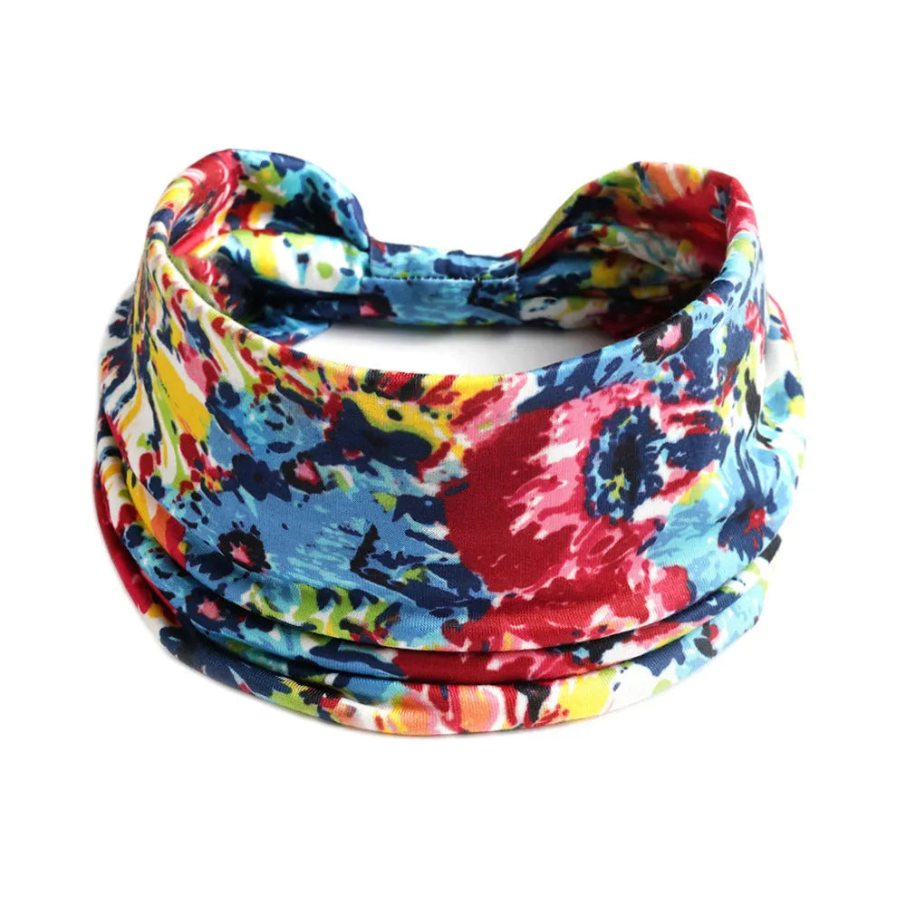 Bohemian cloth yoga sports headband with floral and polka dot patterns, available in multiple colours.