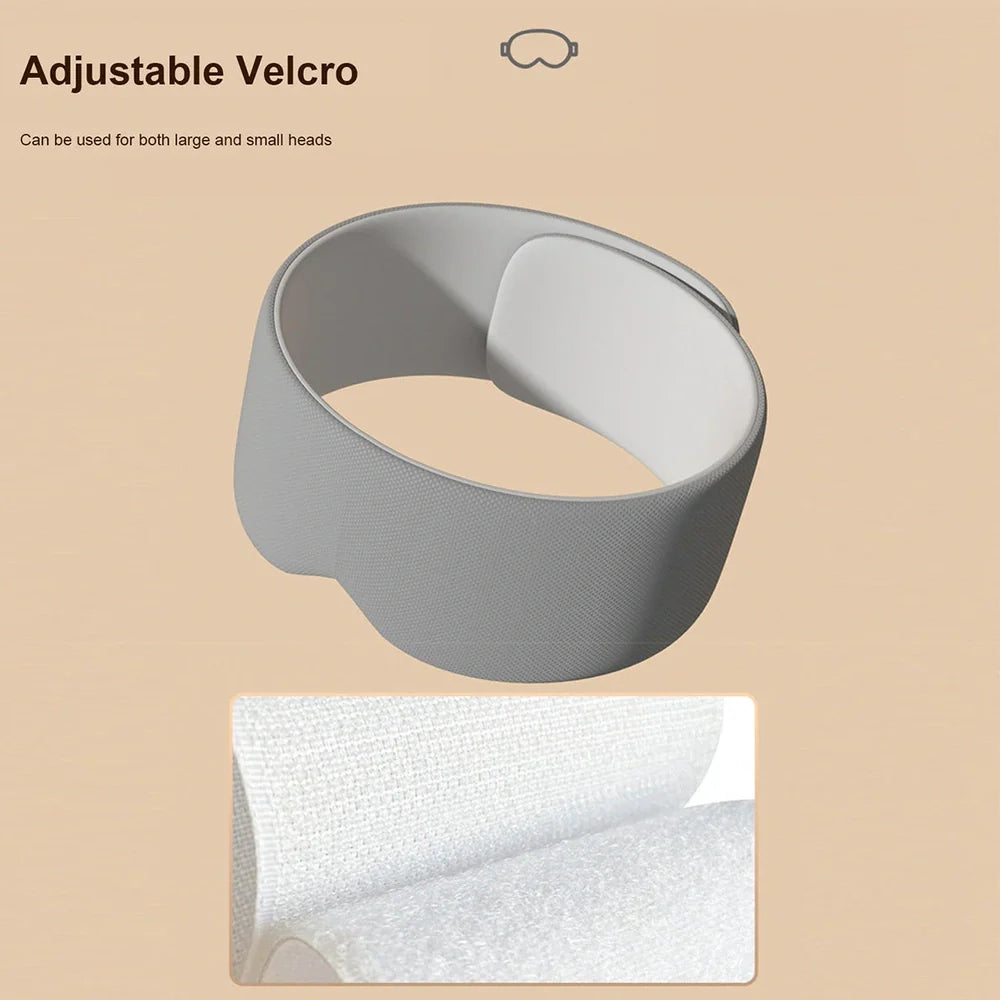 Gray double-sided sleep mask showing cool ice silk side and warm cotton side with adjustable magic tape closure