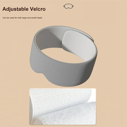 Gray double-sided sleep mask showing cool ice silk side and warm cotton side with adjustable magic tape closure
