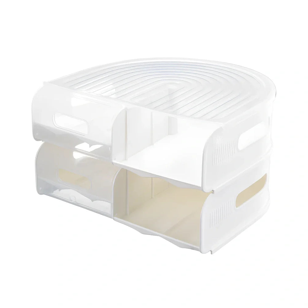 Stackable U-shaped egg storage box with semi-transparent PP construction showing egg compartments