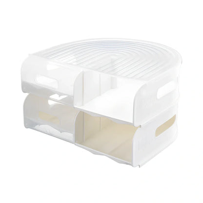 Stackable U-shaped egg storage box with semi-transparent PP construction showing egg compartments