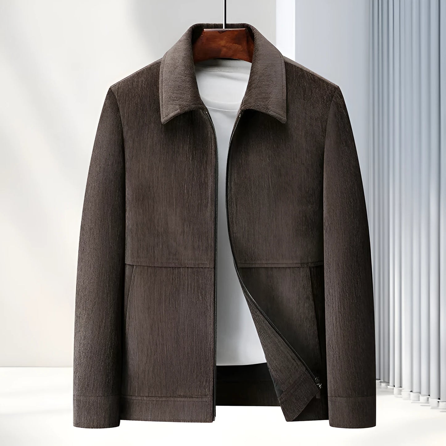 Men's slim-fit casual jacket in polyvinyl alcohol fibre, available in multiple colours and sizes with thickening design