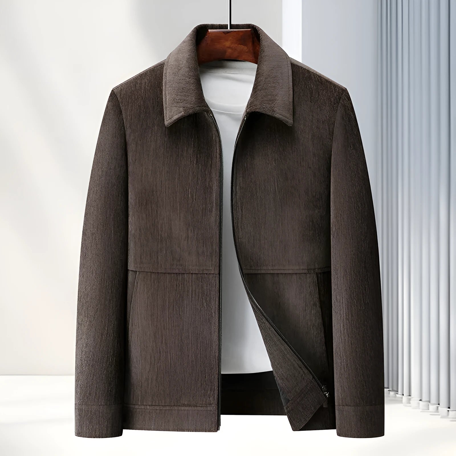 Men's slim-fit casual jacket in polyvinyl alcohol fibre, available in multiple colours and sizes with thickening design