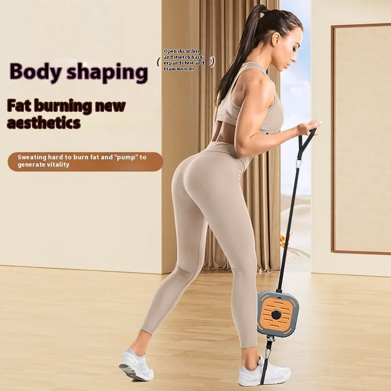 Adjustable power pump chest expander with orange resistance bands on grey background