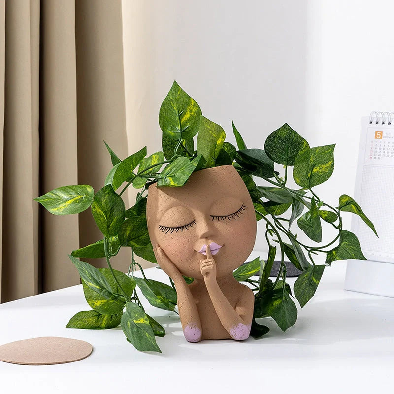 Resin forest decoration vase in coffee and white for home and garden decor