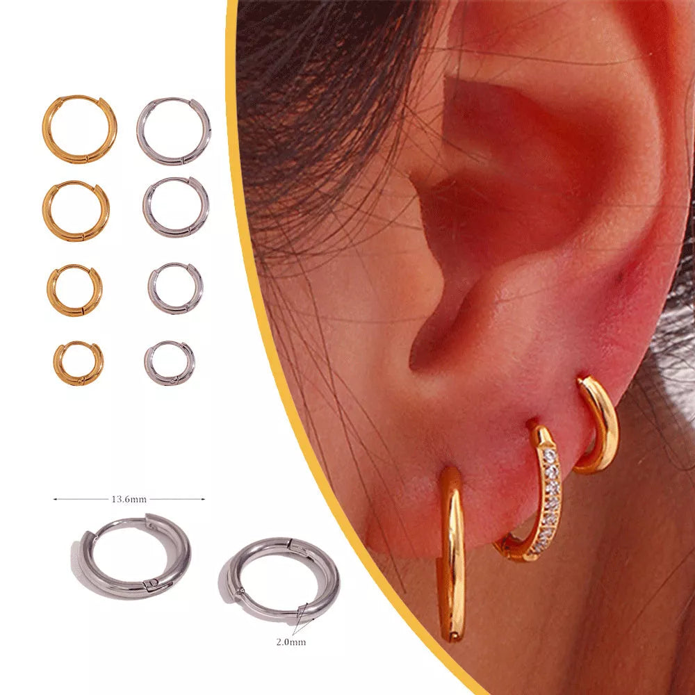 Stainless steel plated 18K ear hoop jewelry for women in golden and silver finishes