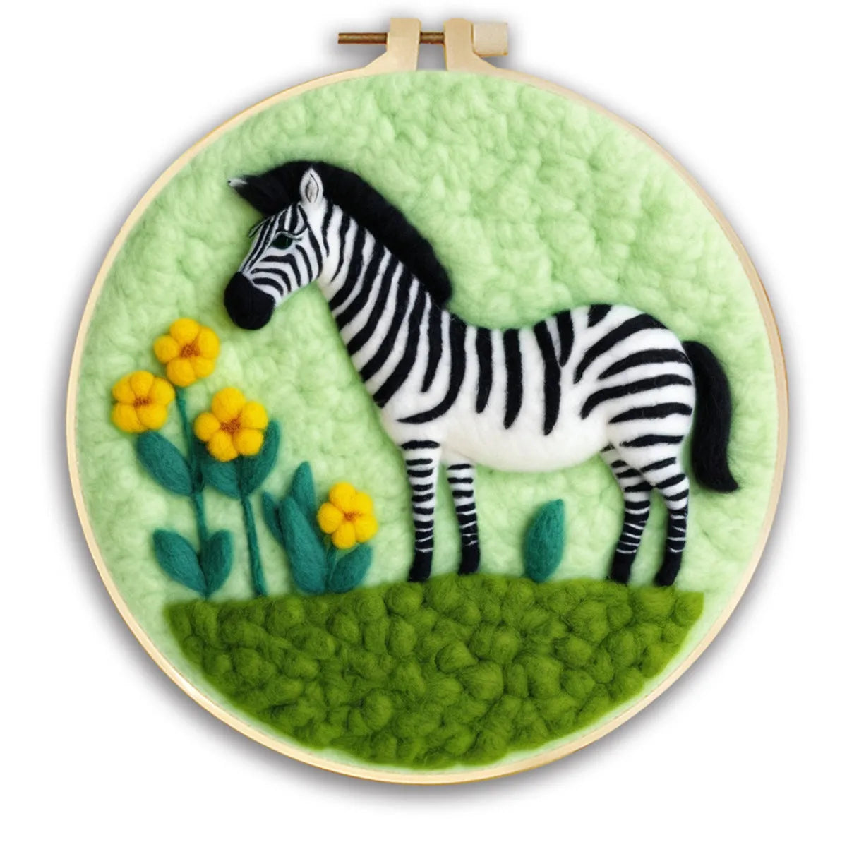 Round fabric embroidery kit with 20x20cm linen frame and wool felt for three-dimensional floral artwork