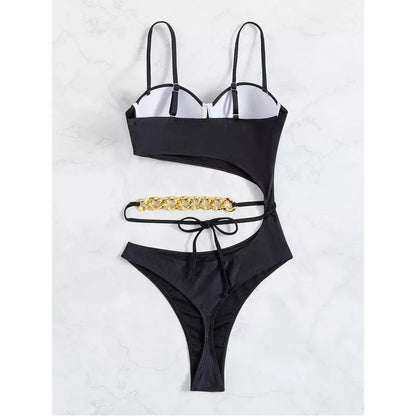 Ladies solid color one piece swimsuit with chest pad in pink and black