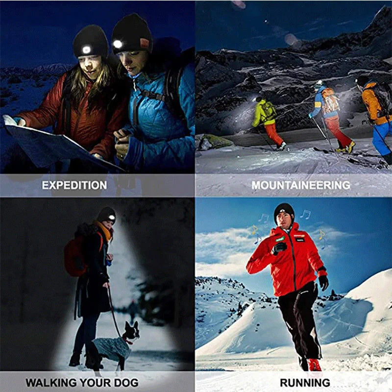 Bluetooth 5.0 LED Knit Hat with wireless stereo headset and mic for hands-free calling