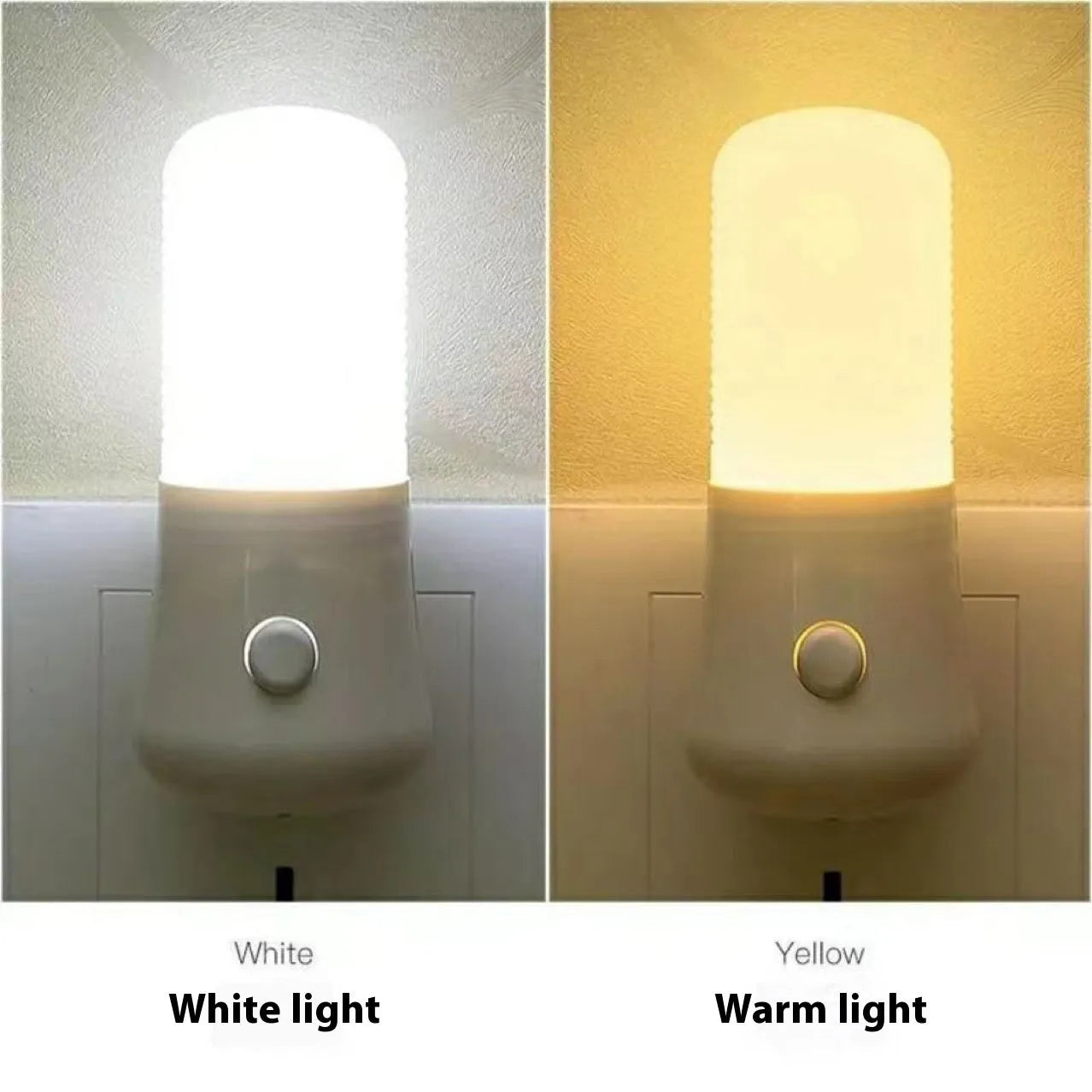 Minimalist plug-in bedside night light with dual colour options and compact square design