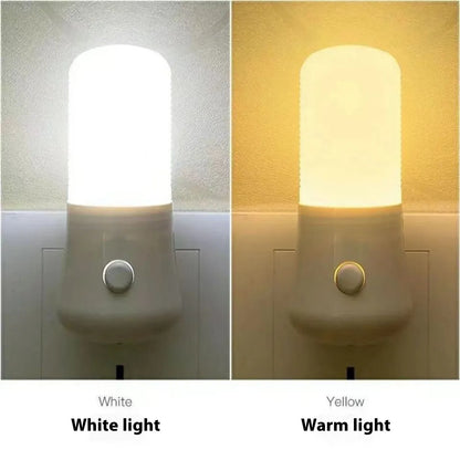 Minimalist plug-in bedside night light with dual colour options and compact square design