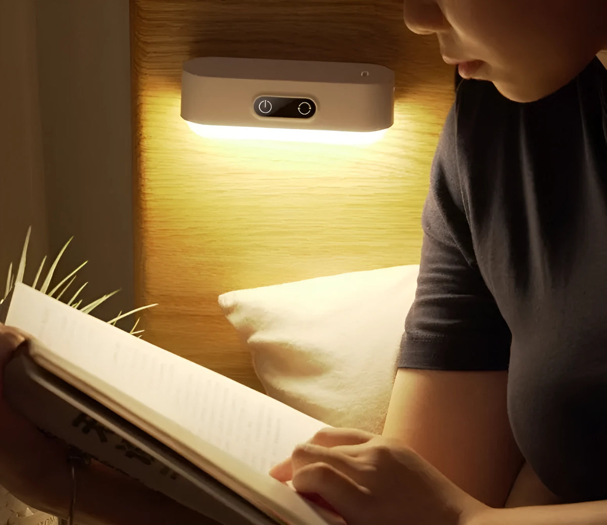 White magnetic mount USB rechargeable LED night light with motion sensor and touch control panel.