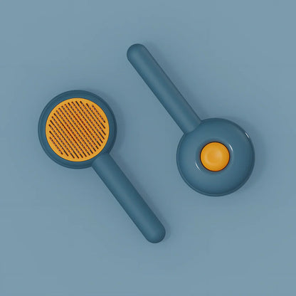 Sunflower design pet comb with stainless steel needles and one-click hair removal button