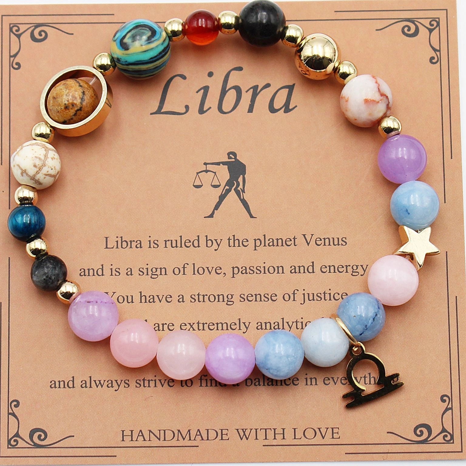 12 Constellation Morgan Stone Beaded Bracelet featuring detailed zodiac signs on 19mm beads