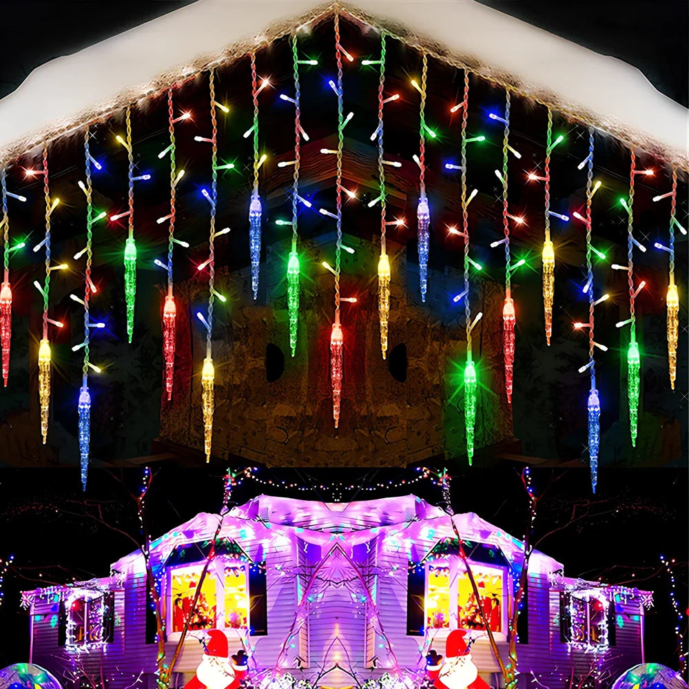 3.5m LED icicle light string with 96 lamps in varying 30cm, 40cm, 50cm lengths and 8 lighting modes