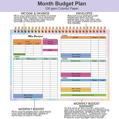B5 size budget notebook with blue PP plastic cover and spiral binding, open on a desk.