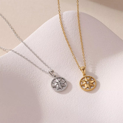 Lucky Compass Necklace with star-shaped titanium steel pendant in gold and white gold
