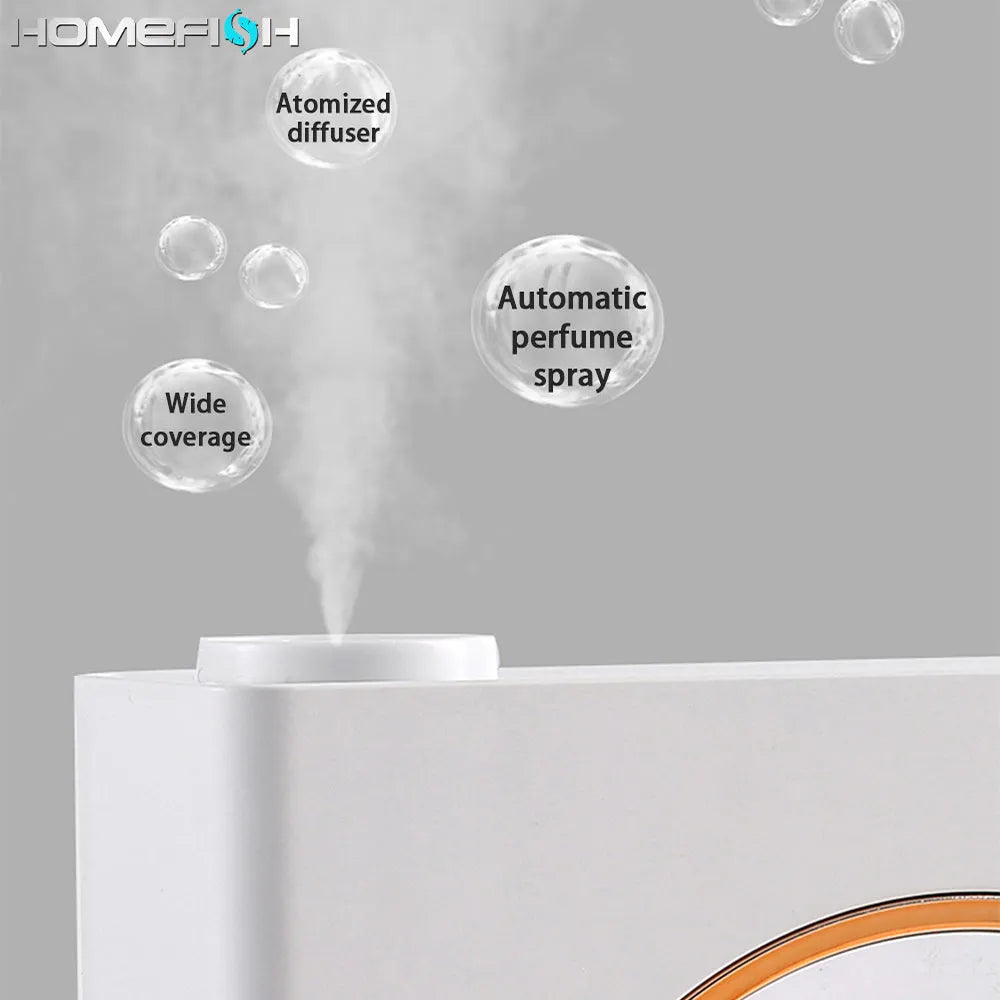 White wall-mounted automatic aromatherapy machine with USB charging port and essential oil bottles