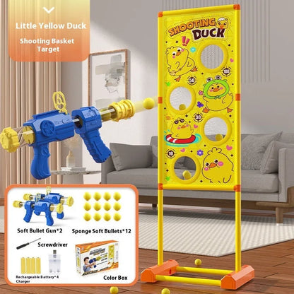 Children's plastic shooting toy set with 24 bullets in dinosaur or yellow duck style, USB powered