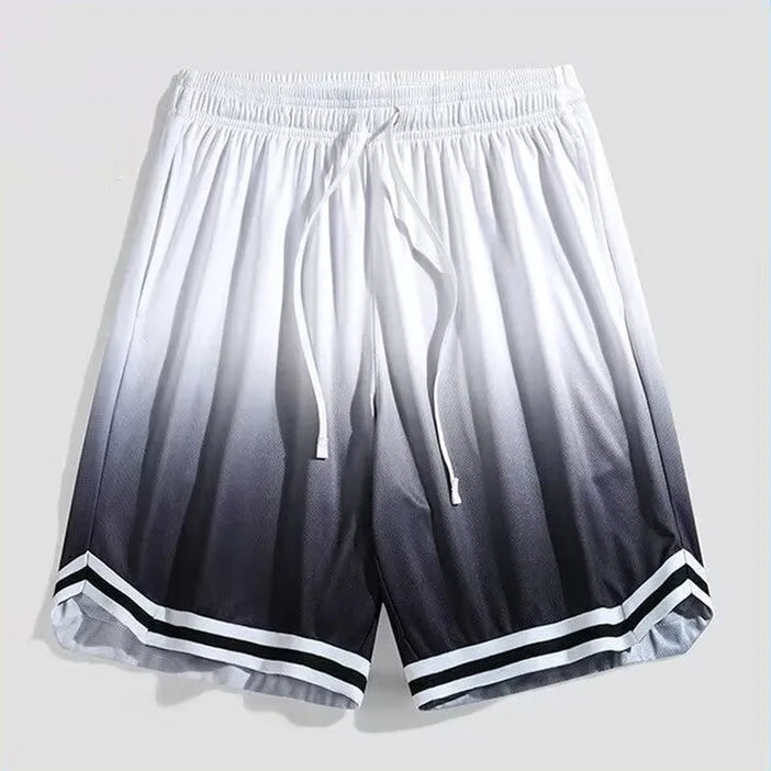 Men's gradient colour cropped trousers in loose fit, sizes M to 5XL, made from polyester.